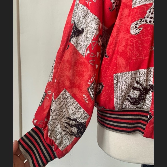 Vintage Giraffe Print Red Bomber Jacket 1990's 90's Animal Safari Bomber Jacket - Picture 6 of 10